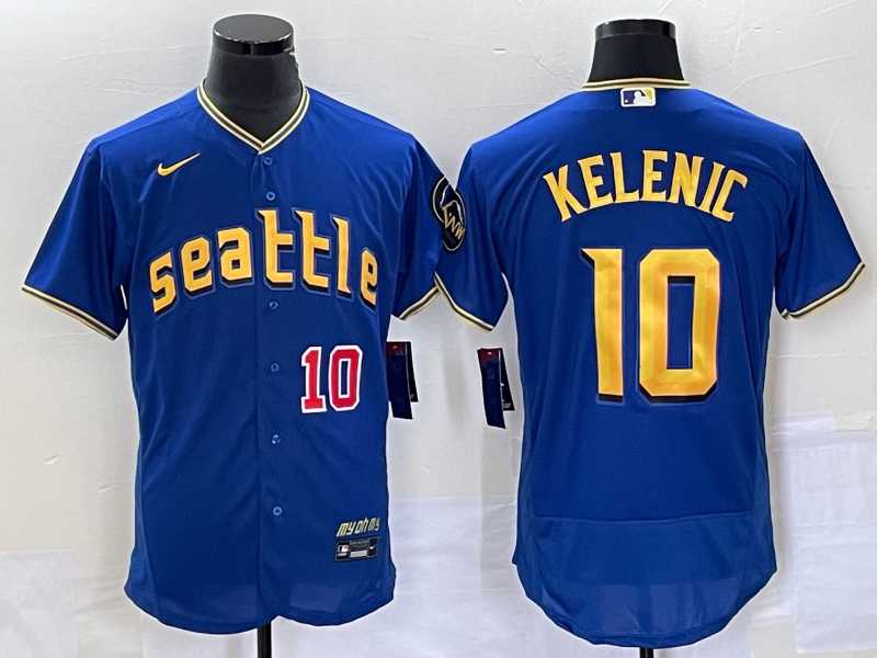 Mens Seattle Mariners #10 Jarred Kelenic Number Blue 2023 City Connect Flex Base Stitched Jersey->seattle mariners->MLB Jersey